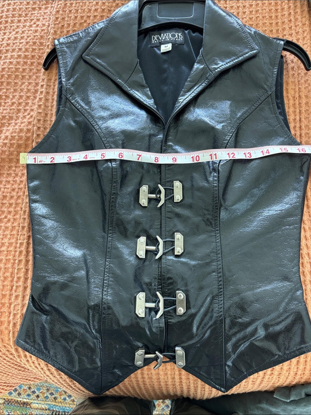 Black Leather Vest with Toggle Closures - Women